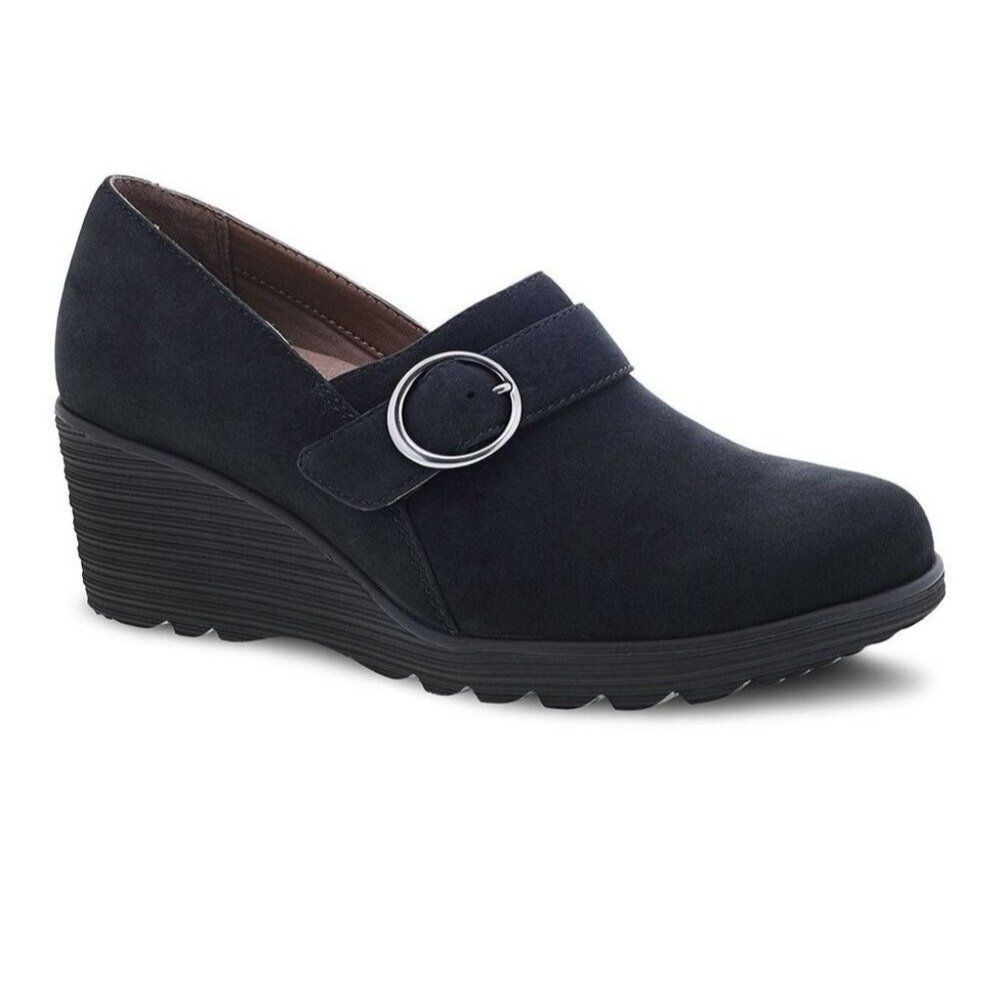 Dansko Clio Nubuck Leather Black Slip On Wedges Size 37